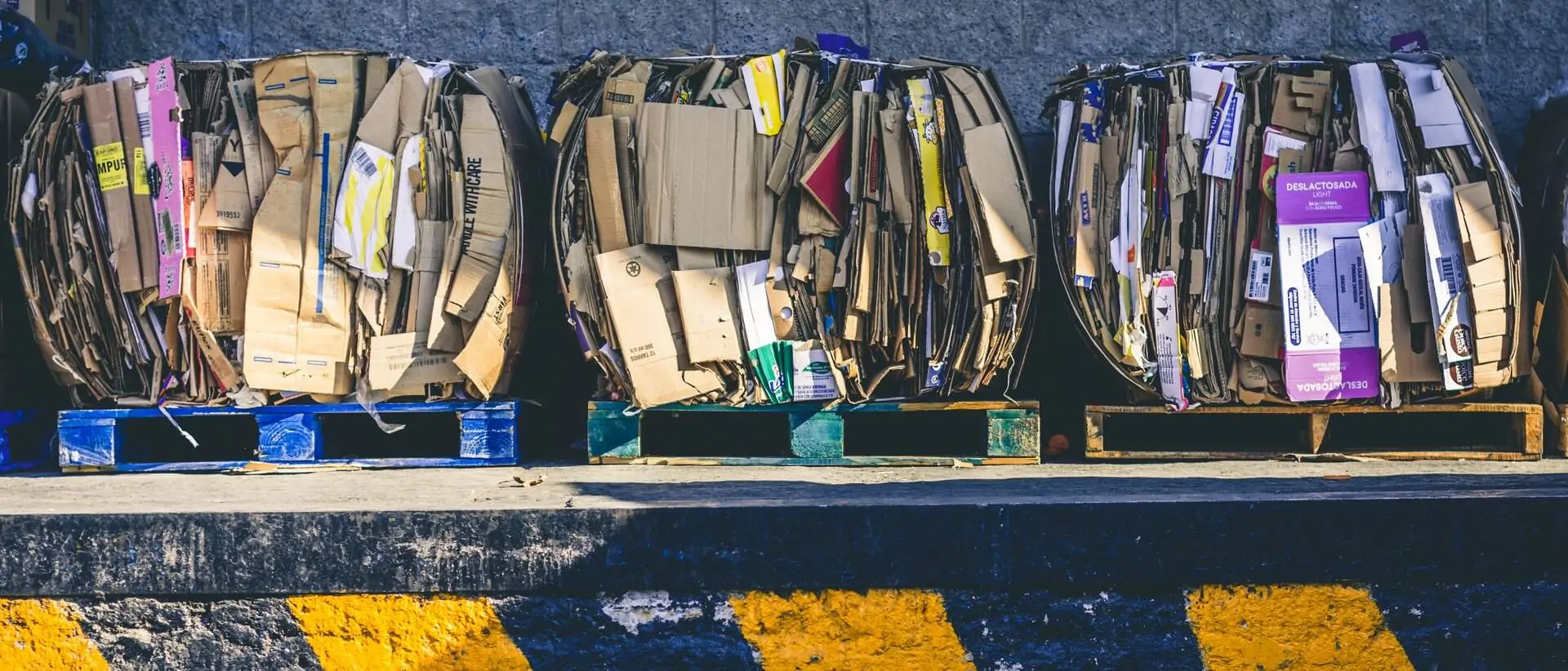 Bundled cardboard on a palet for recycling